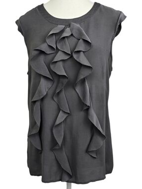 Ann Taylor Charcoal Gray Silk Ruffle Front Sleeveless Top L | Minimalist